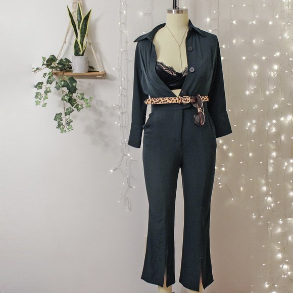 Zara Pants - Zara Green Overall knit fabric W/Pockets &Sleeves